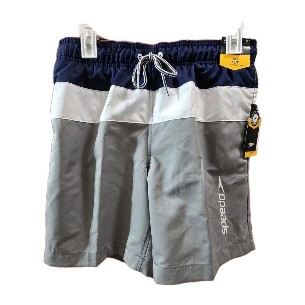 Speedo Men's Swim Trunks Size Small Gray Blue White Colorblock Volley Shorts NEW - Picture 2 of 16